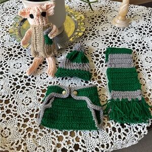 Harry Potter inspired Green and silverKnit infant Accessory Set